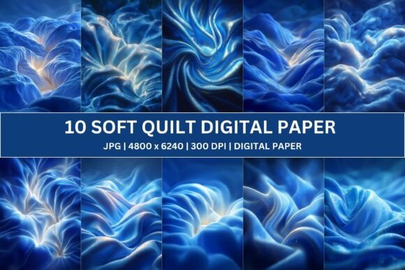 10 Blue Silk Quilt Digital Papers for Luxury Design
