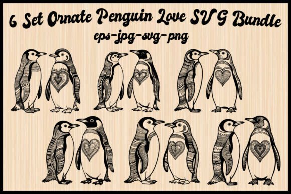 6 Set Ornate Penguin Love SVG Bundle