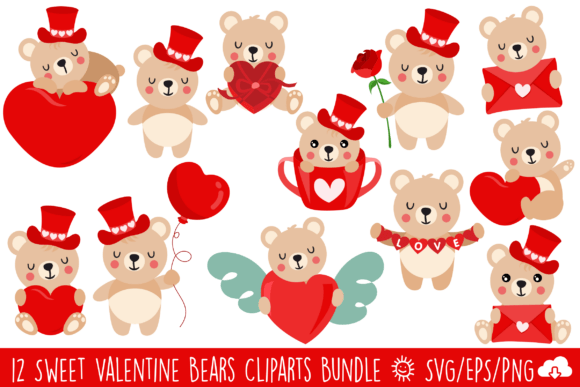 Adorable Valentine Teddy Bears Vector Bundle