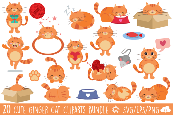 Cute Ginger Cat Vector Clipart Bundle for Creators