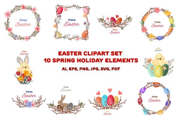 Easter Clipart Set: 10 Spring Elements