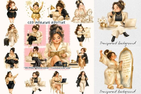 Elevate Your Brand with Aesthetic Boss Babe CEO Girl Watercolor Designs