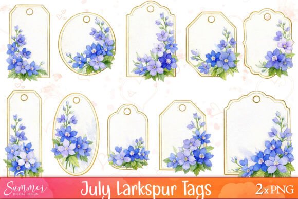 Elevating Summer Designs with July Larkspur Tag Clipart Printable Assets