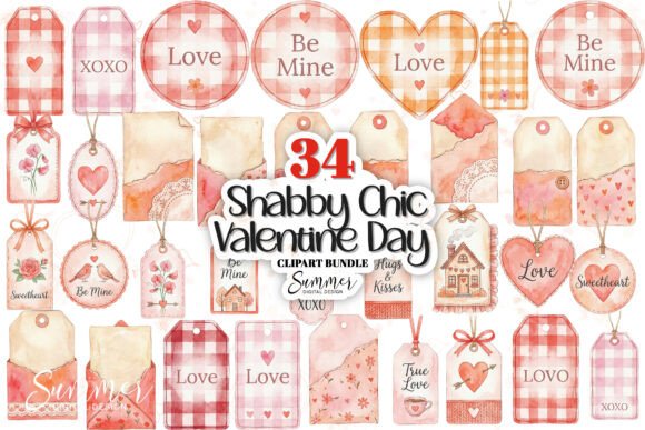 Shabby Chic Valentine Day Tags Clipart