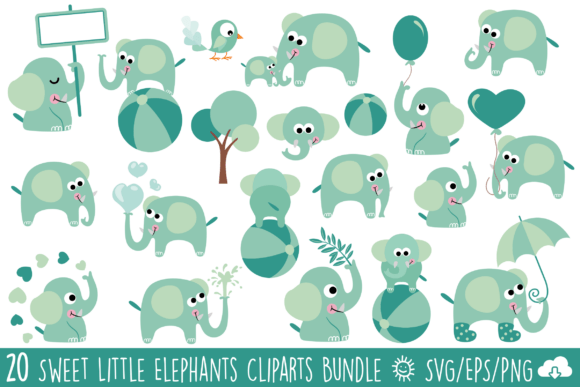 Unlocking Creative Potential with the Cute Mint Green Elephant Clipart Bundle