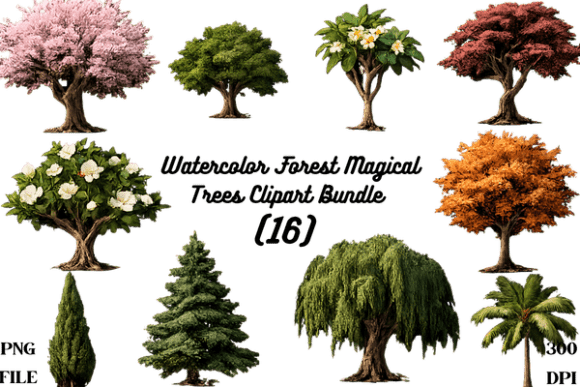Unlocking the Enchantment of Watercolor Forest Magical Trees Clipart for Modern Design