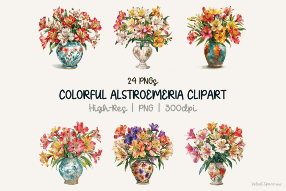 Vibrant Alstroemeria Clipart: 24 High-Res PNGs